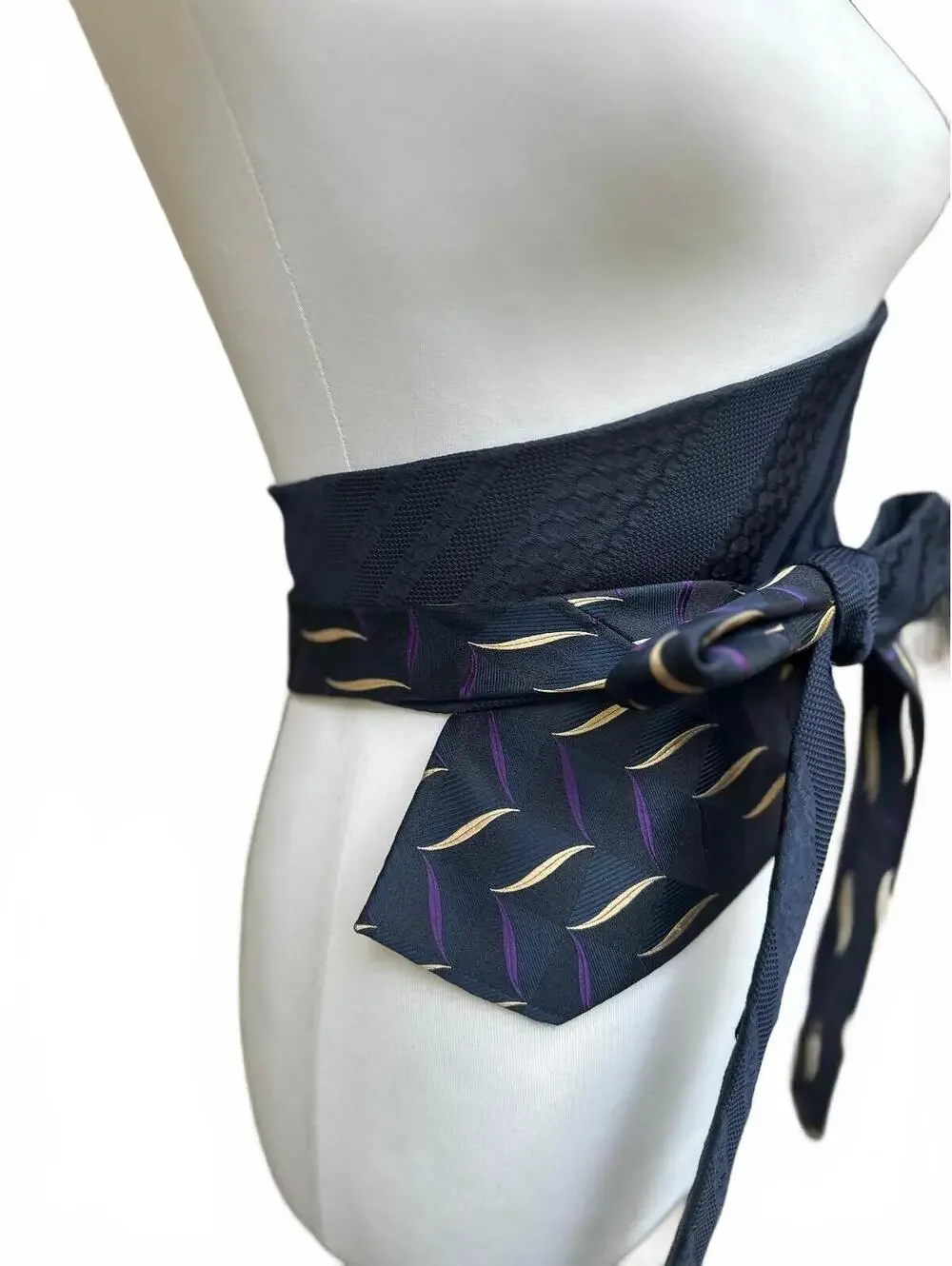 Upcycled Silk Necktie Obi Belt | Handmade Corset Style Belt | One-of-a-Kind | OS